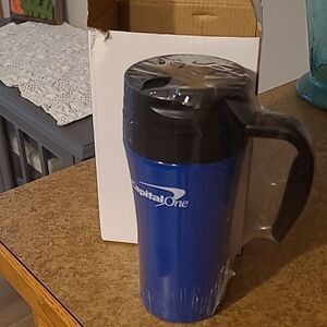 Reusable mug handle flip spout Water Bottle blue kitchenware logo box